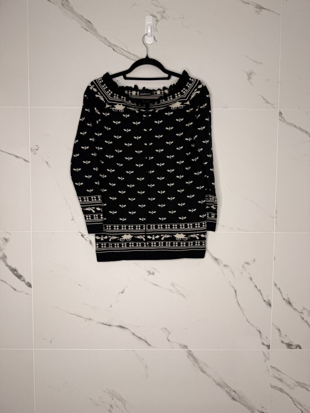 ZIMMERMANN Black White Wool Blend Knit Pullover Sweater US 1 Hunting Old Money